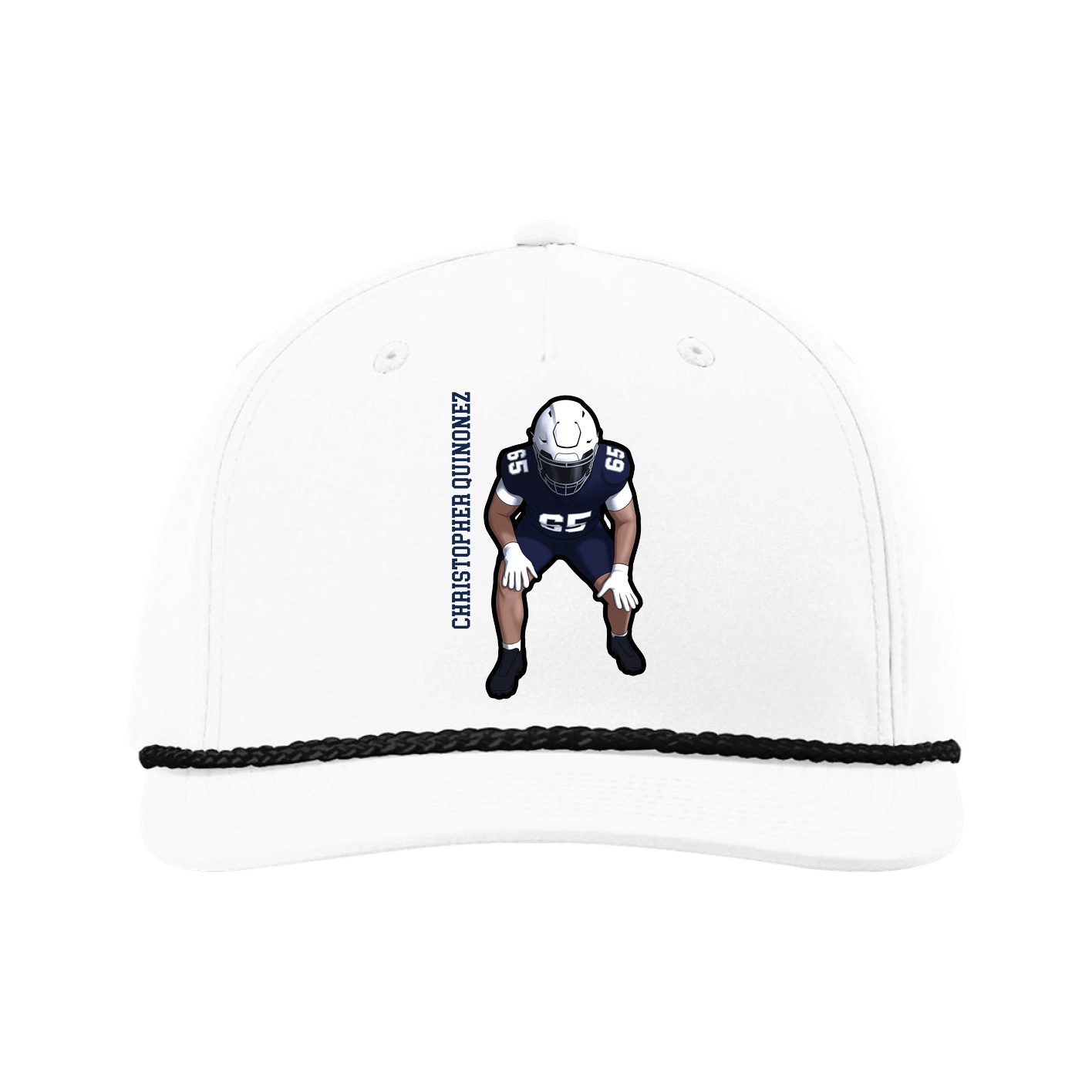 Five-Panel Classic Rope Cap — Name Vertical in White