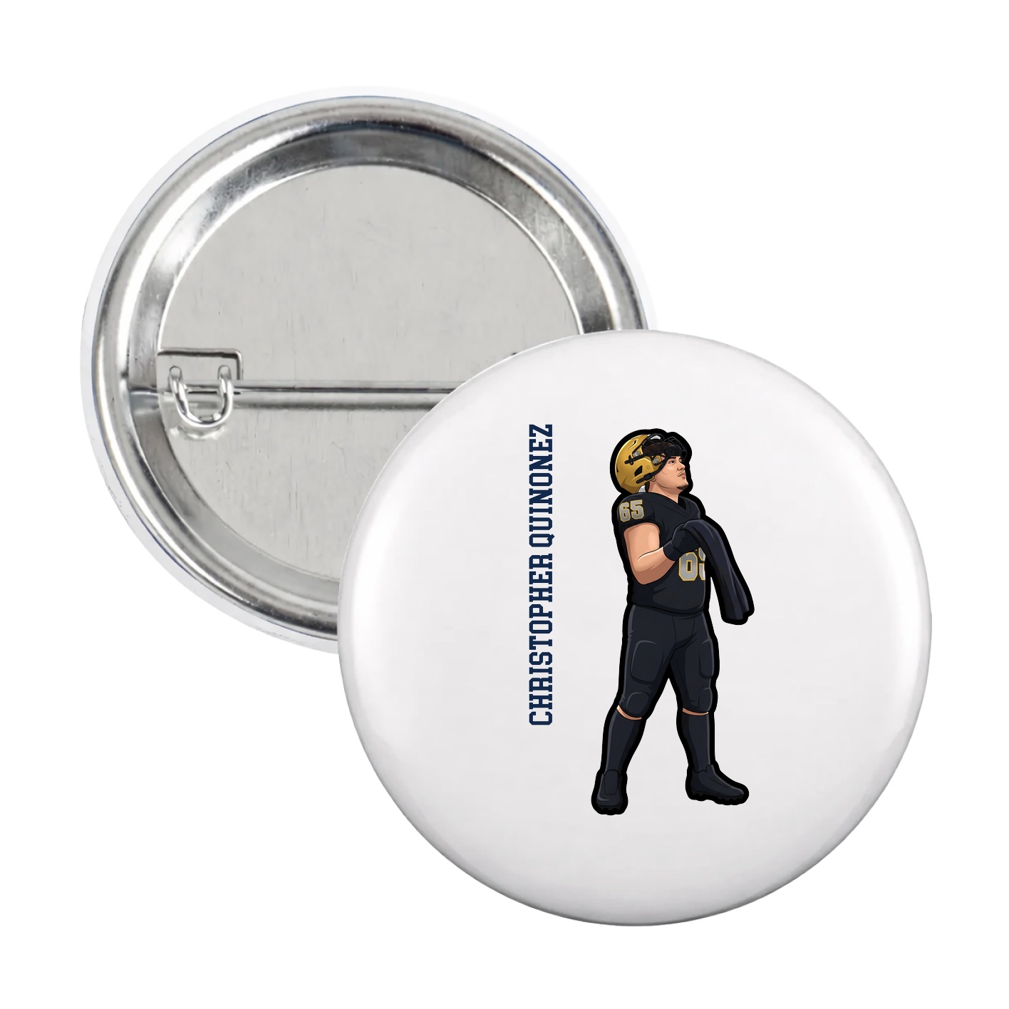 Game Day Button — Name Vertical in White