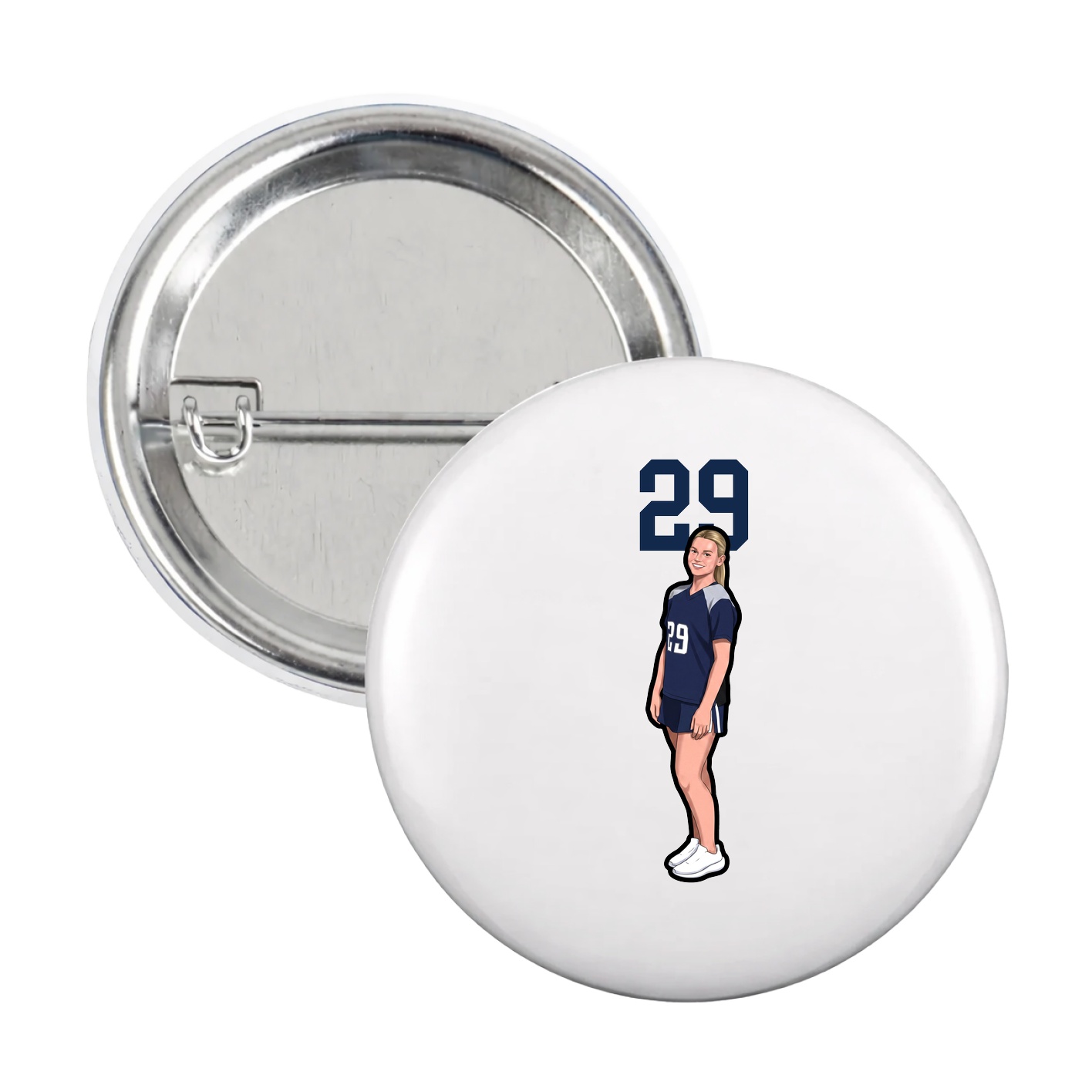 Game Day Button — Number Top in White