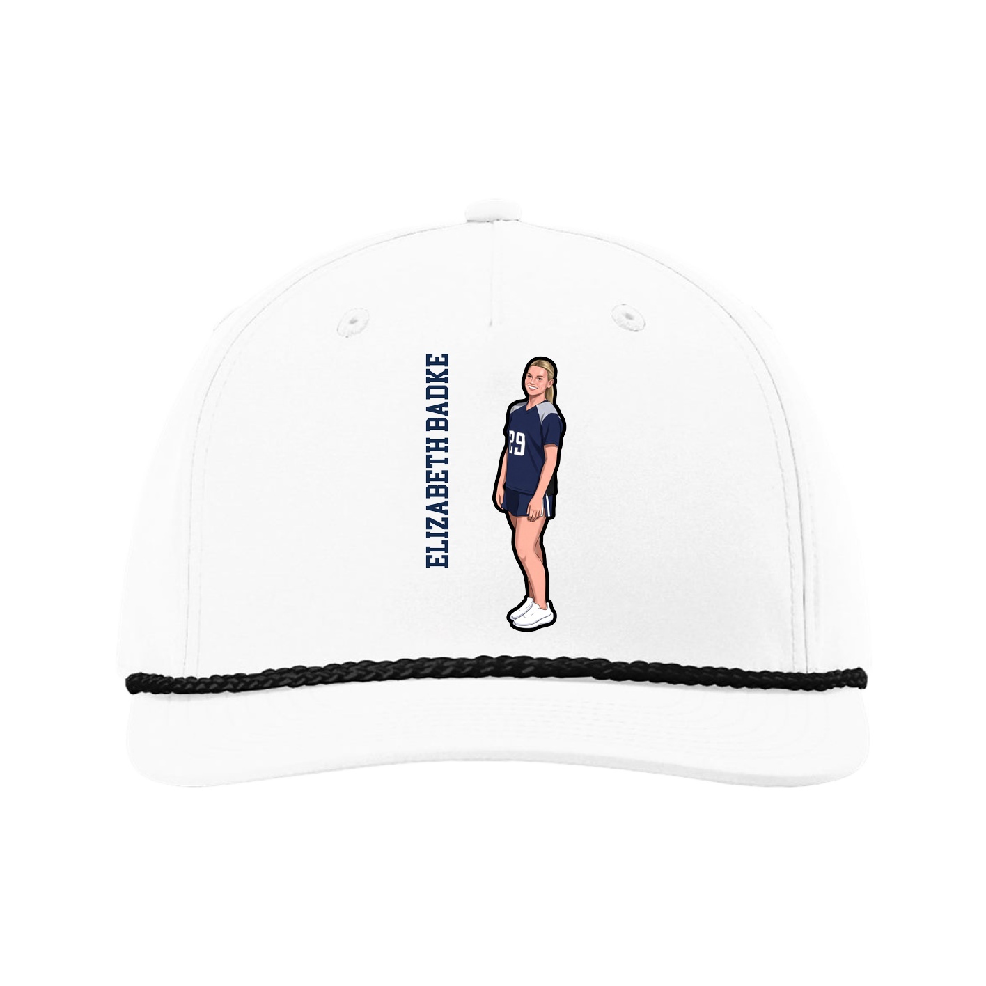 Five-Panel Classic Rope Cap — Name Vertical in White