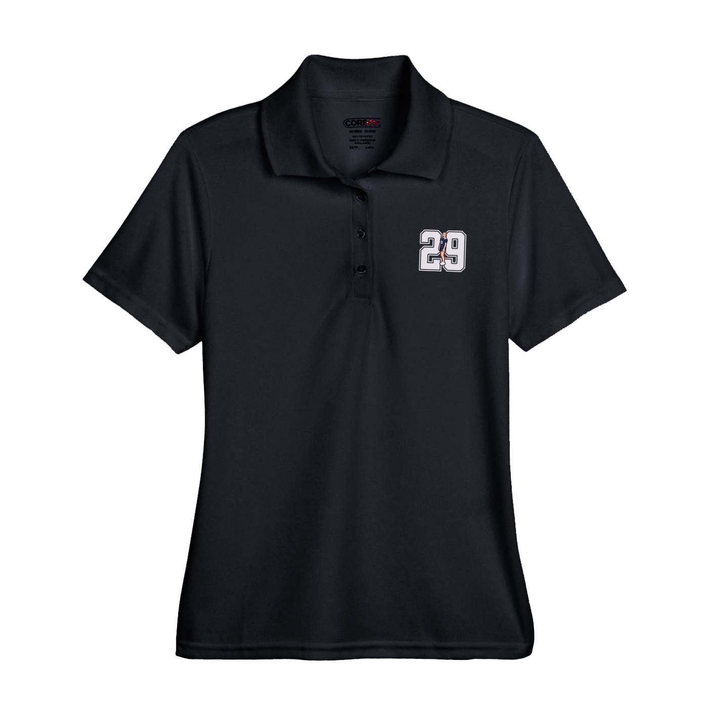 Womens Performance Polo — Number in Black