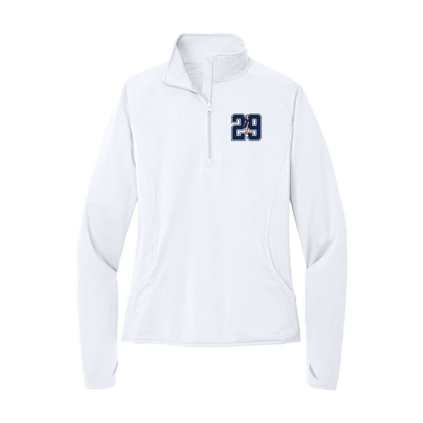 Women's Q-Zip Pullover — Number in White