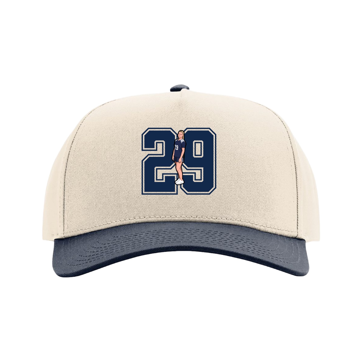 Full Fabric Five-Panel Champ Cap — Number in Cream/Navy