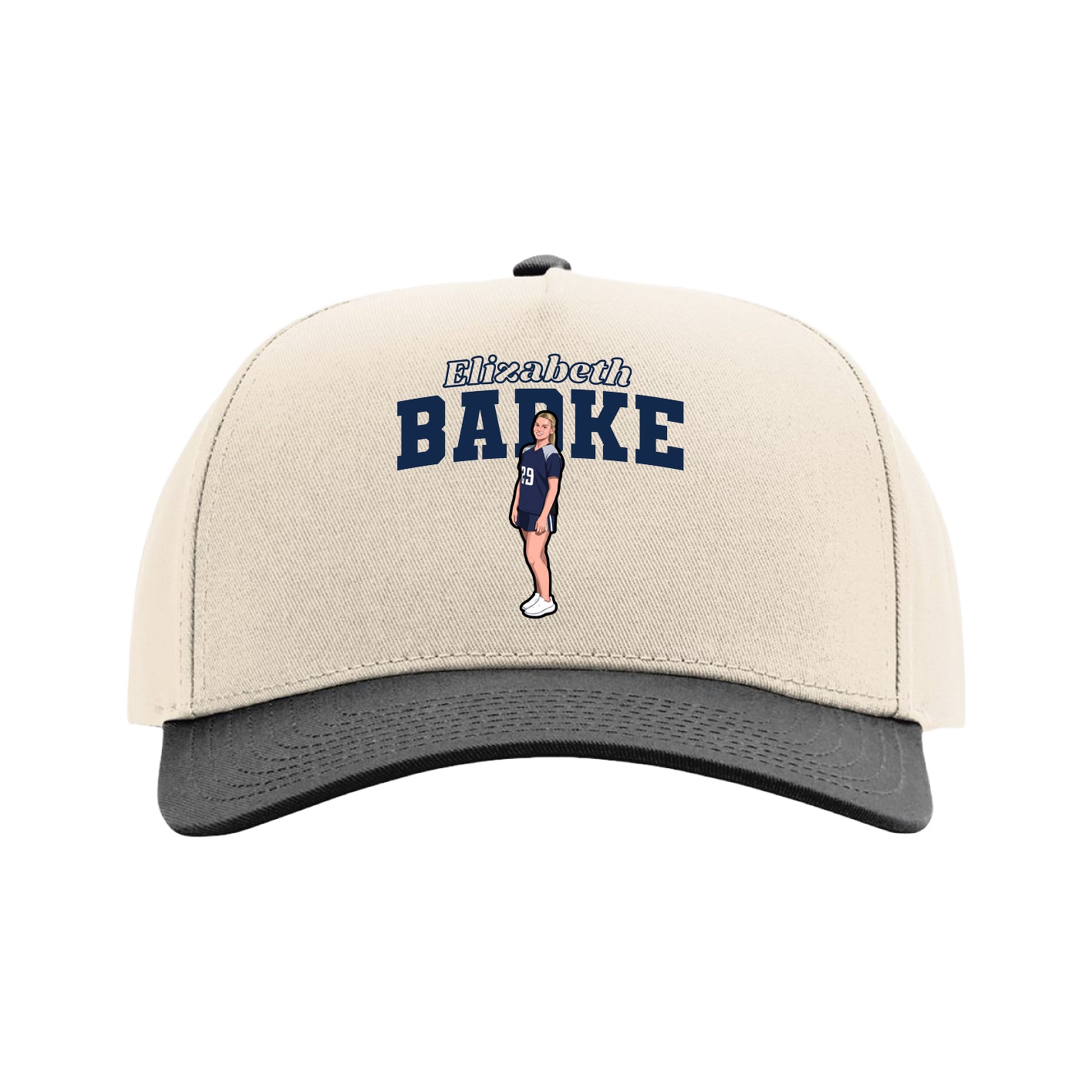 Full Fabric Five-Panel Champ Cap — Name Arch in Cream/Black