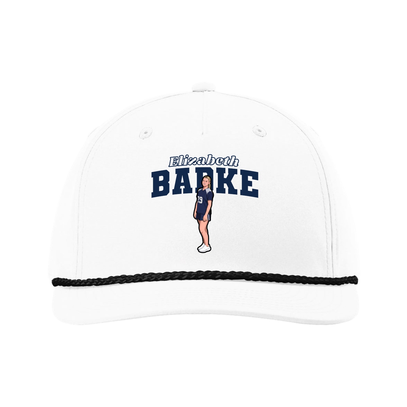 Five-Panel Classic Rope Cap — Name Arch in White