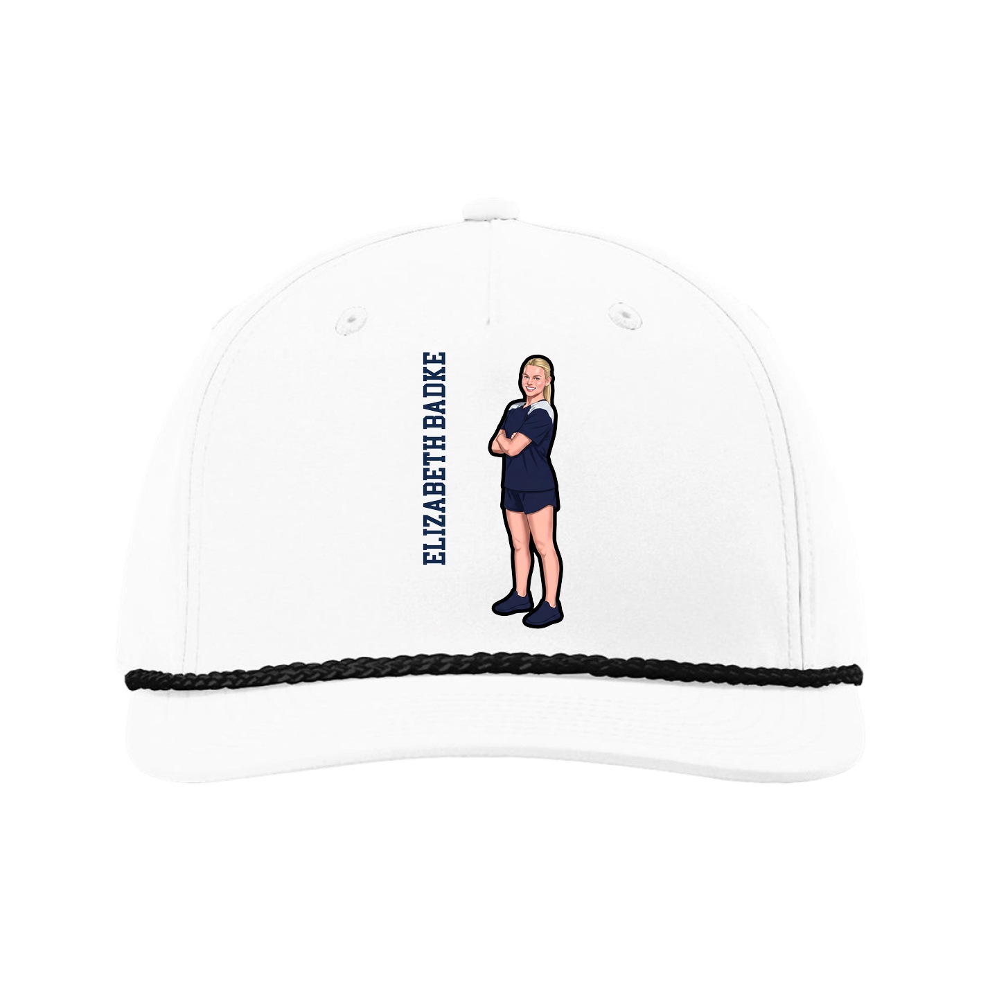 Five-Panel Classic Rope Cap — Name Vertical in White