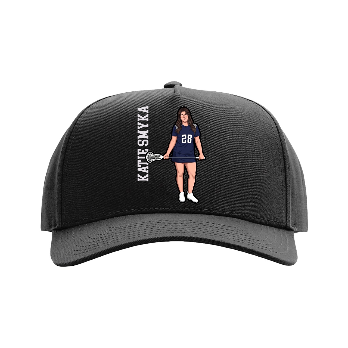 Full Fabric Five-Panel Champ Cap — Name Vertical in Black