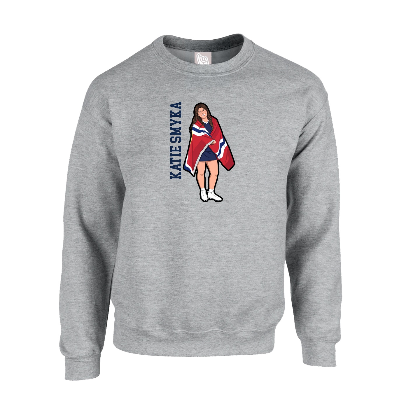 Fleece Crew — Name Vertical in Grey