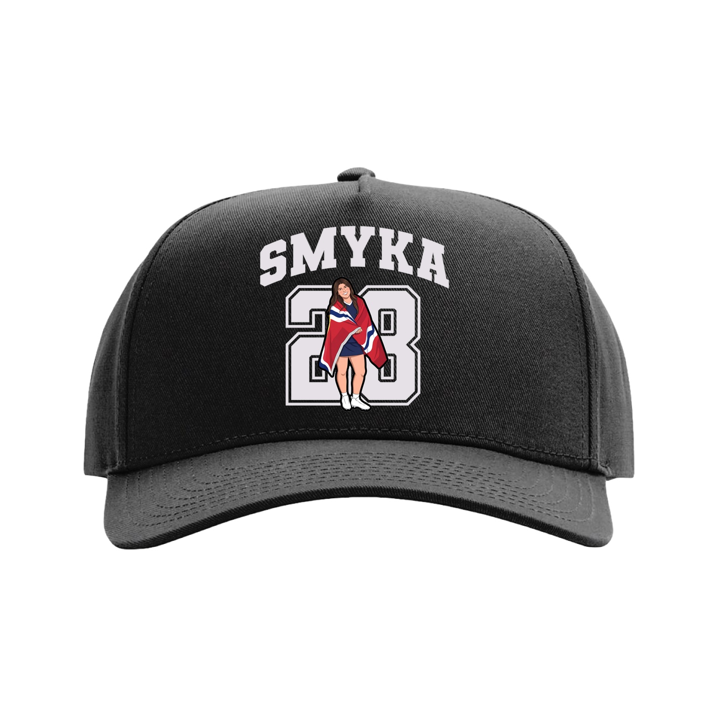 Full Fabric Five-Panel Champ Cap — Number in Black