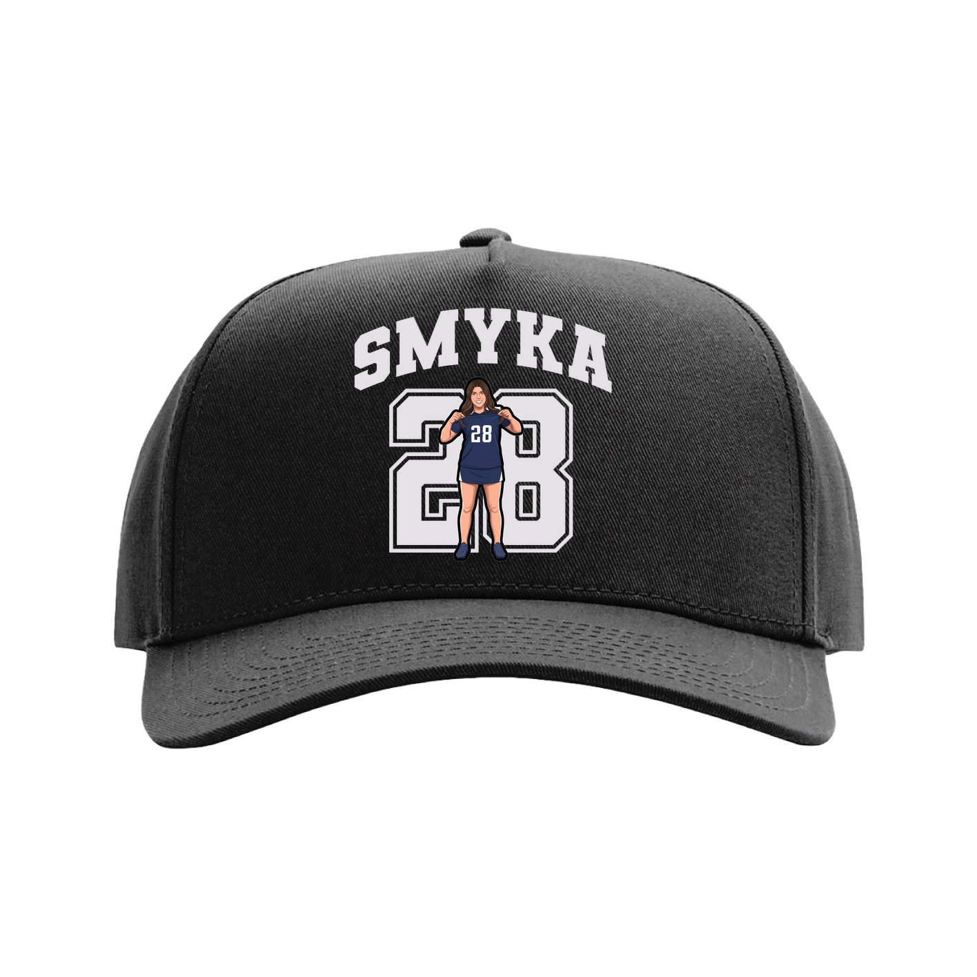 Full Fabric Five-Panel Champ Cap — Number in Black