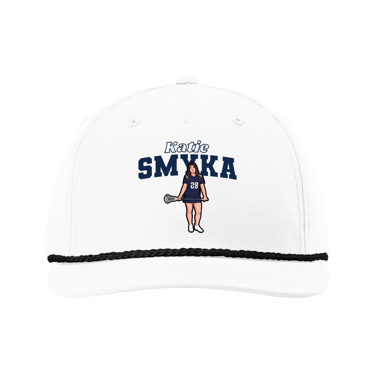 Five-Panel Classic Rope Cap — Name Arch in White