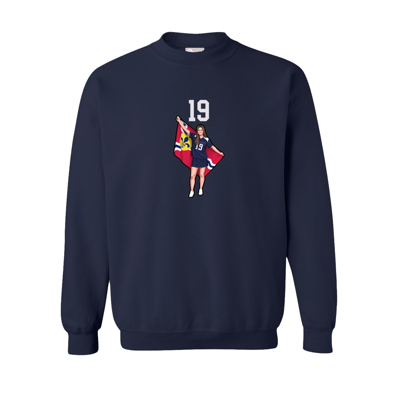 Fleece Crew — Number Top in Navy