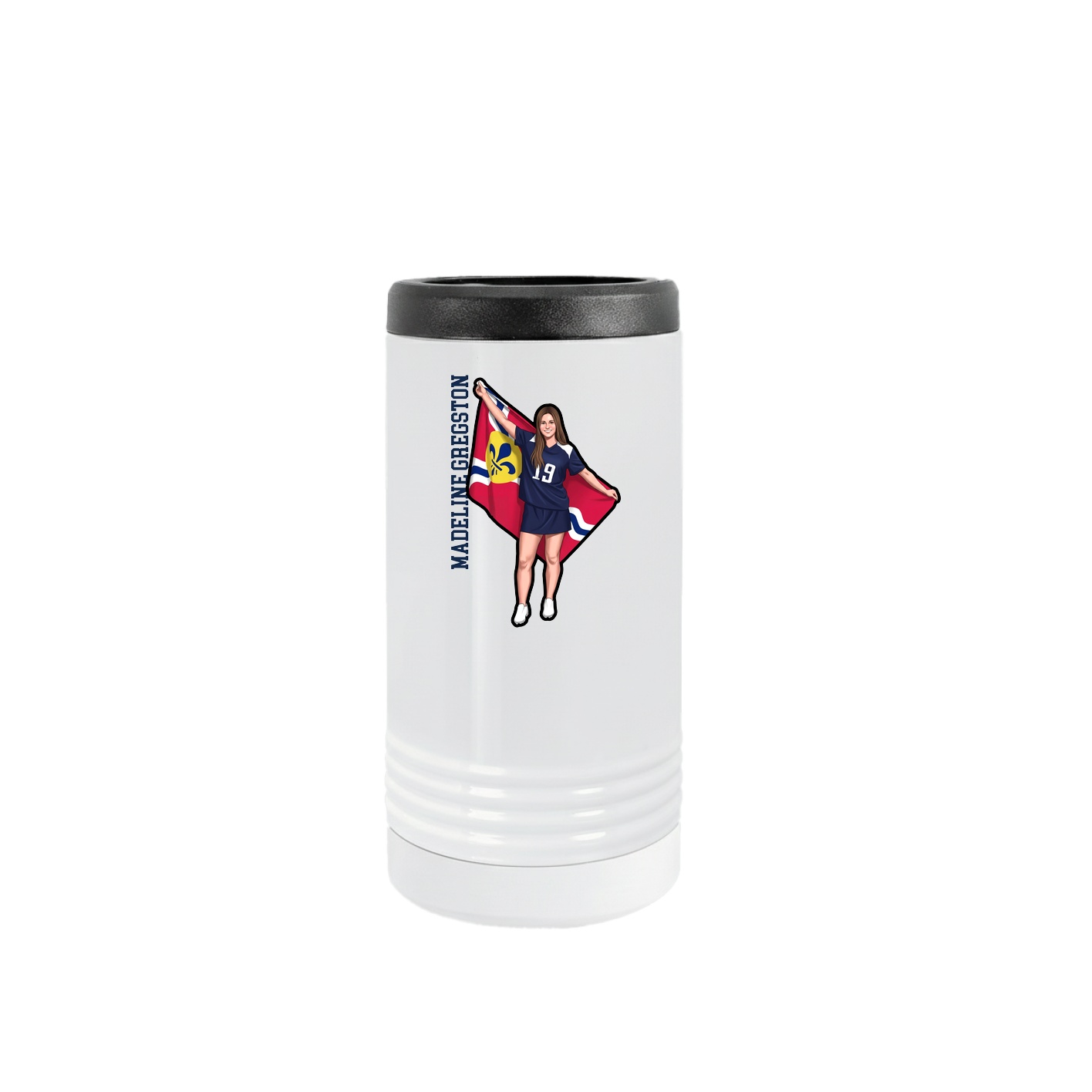 Slim Beverage Holder — Name Vertical in White