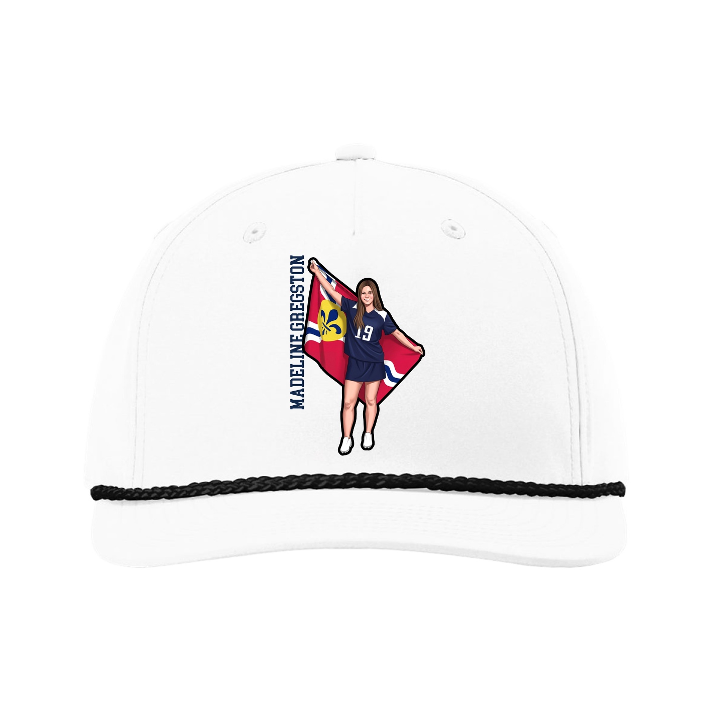 Five-Panel Classic Rope Cap — Name Vertical in White