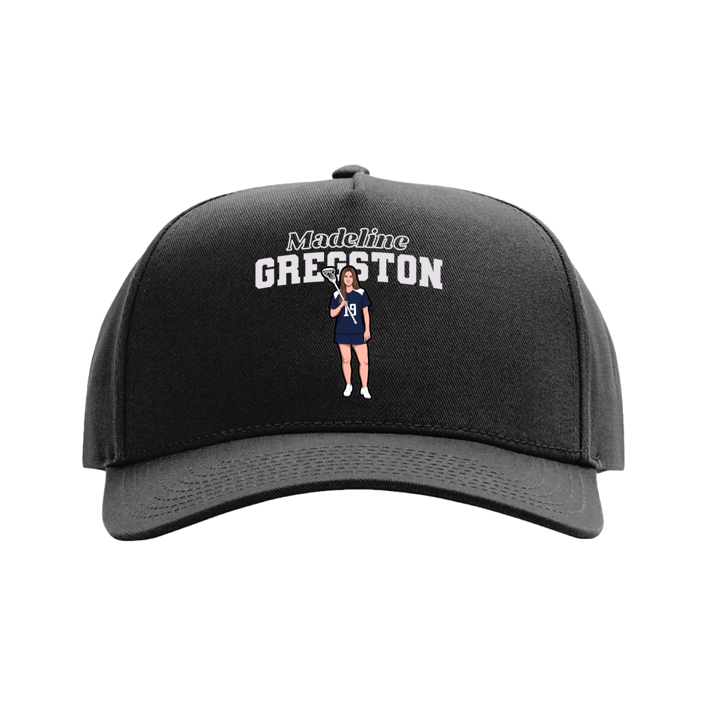 Full Fabric Five-Panel Champ Cap — Name Arch in Black