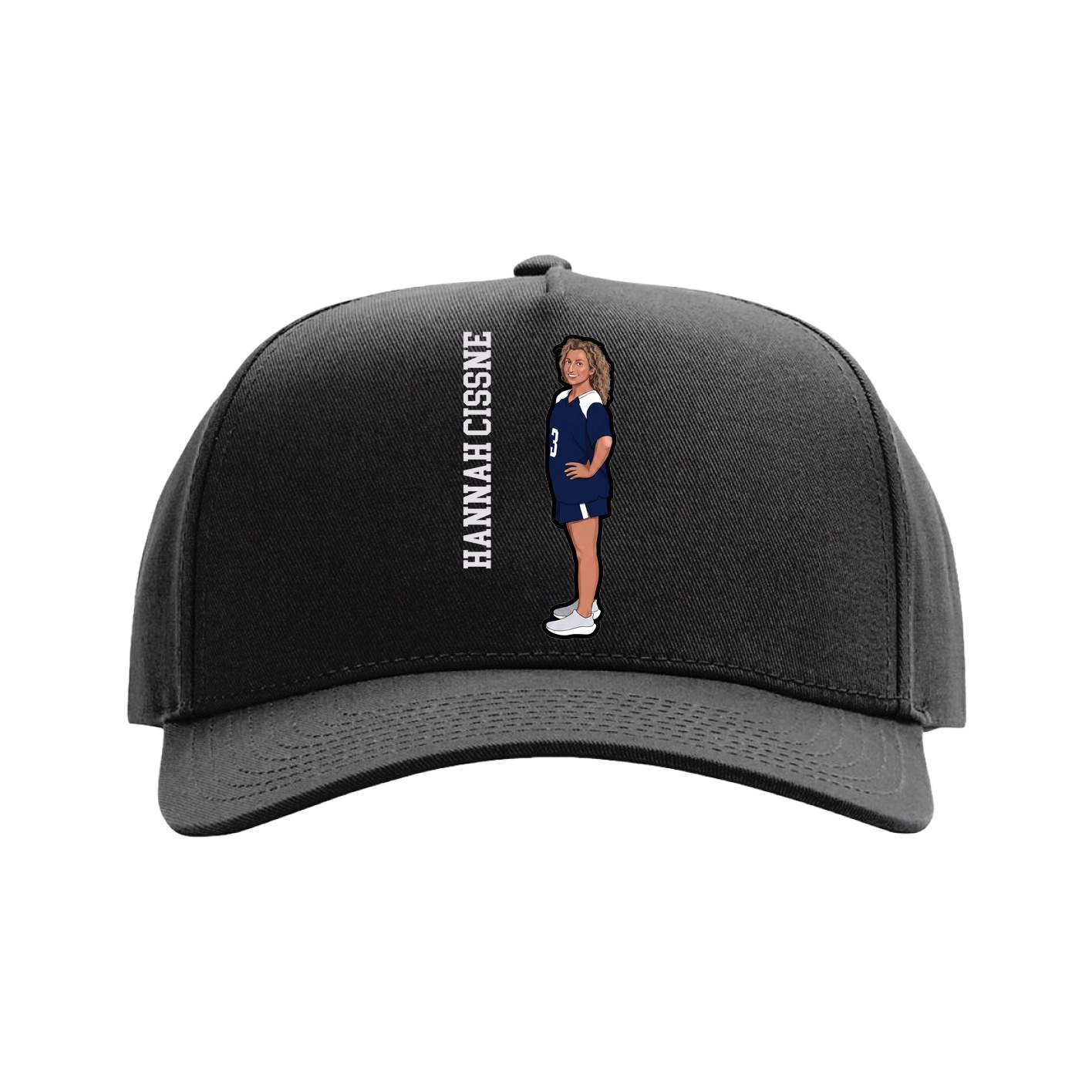 Full Fabric Five-Panel Champ Cap — Name Vertical in Black