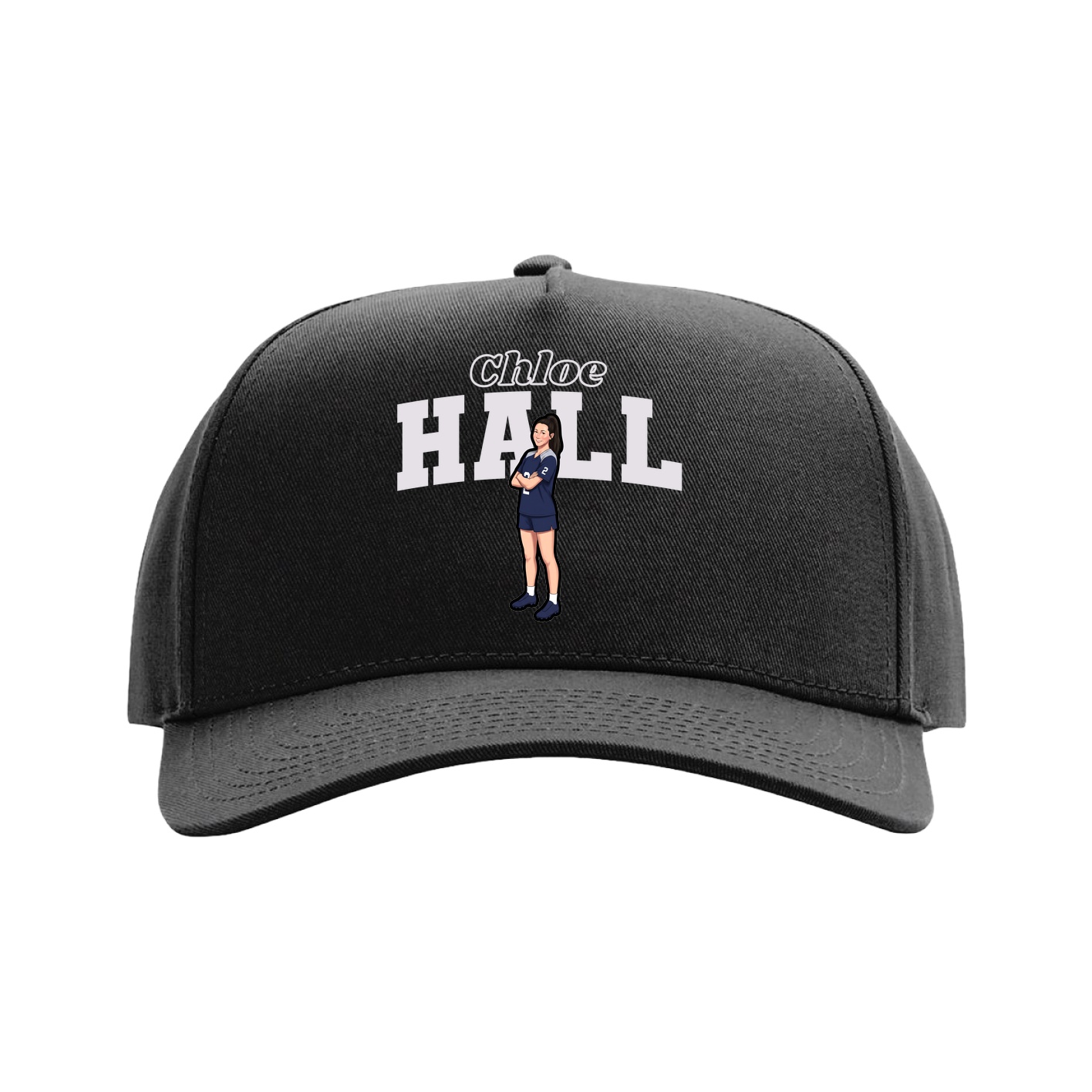Full Fabric Five-Panel Champ Cap — Name Arch in Black