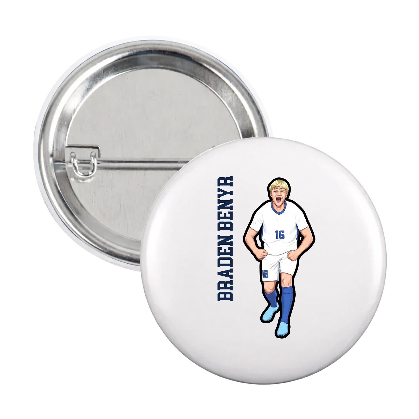 Game Day Button — Name Vertical in White