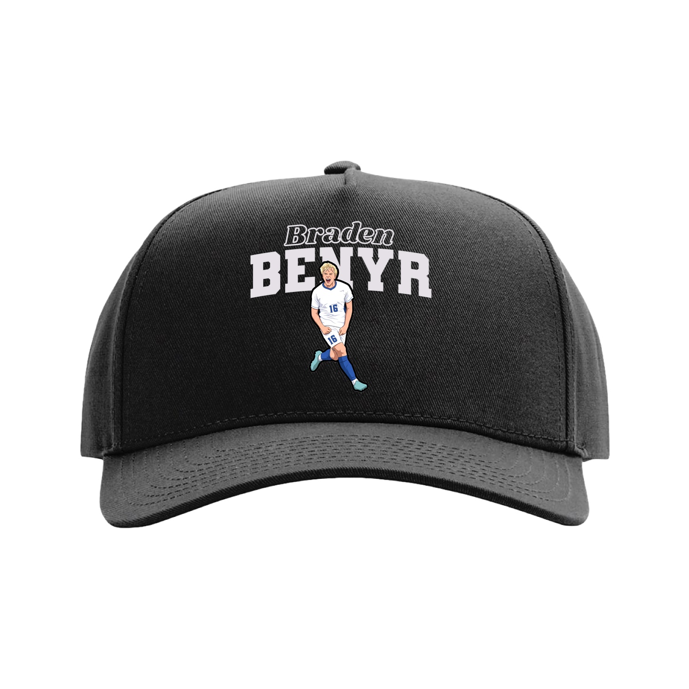 Full Fabric Five-Panel Champ Cap — Name Arch in Black
