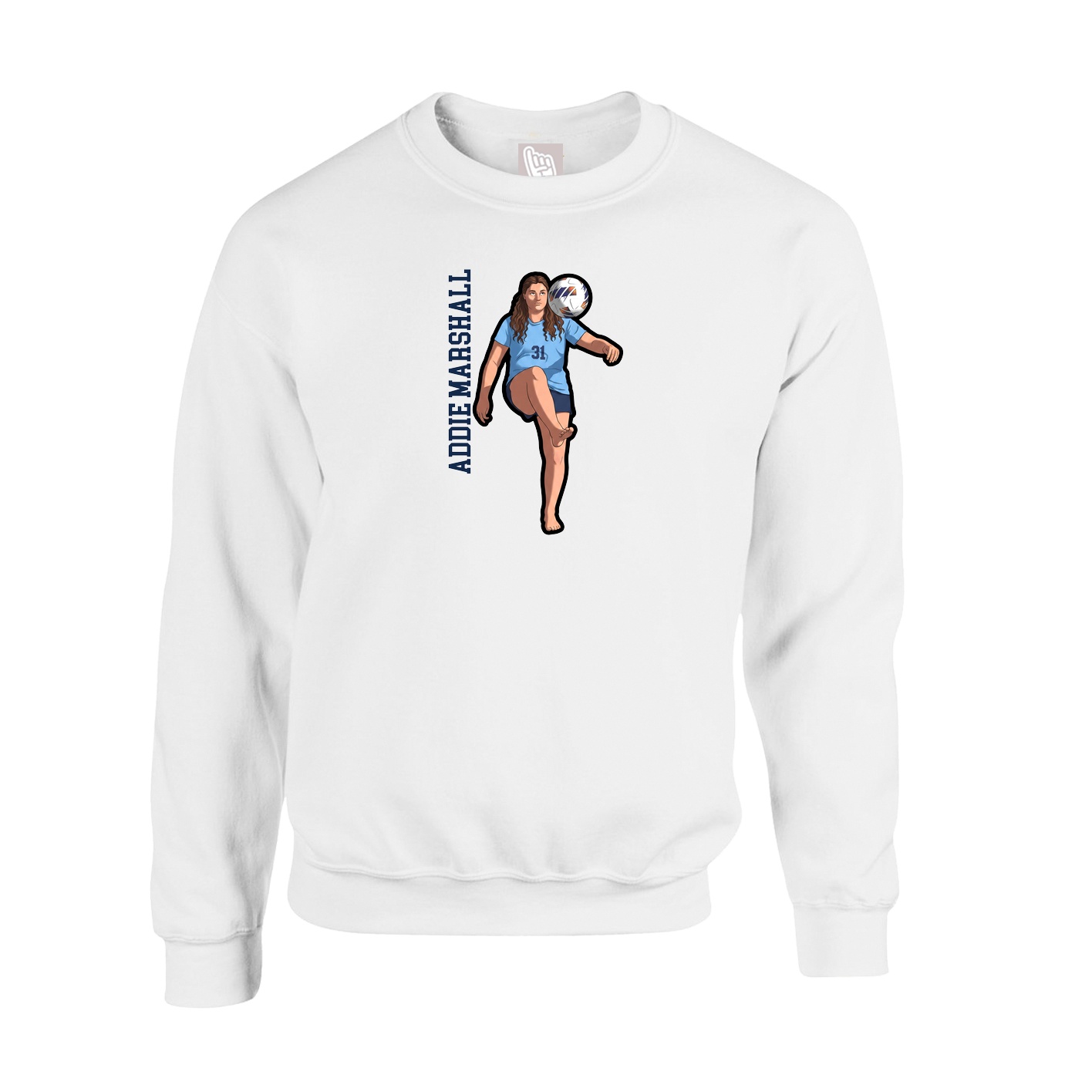 Fleece Crew — Name Vertical in White