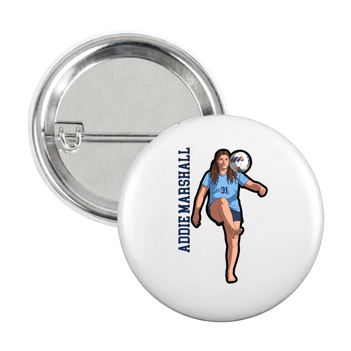 Game Day Button — Name Vertical in White