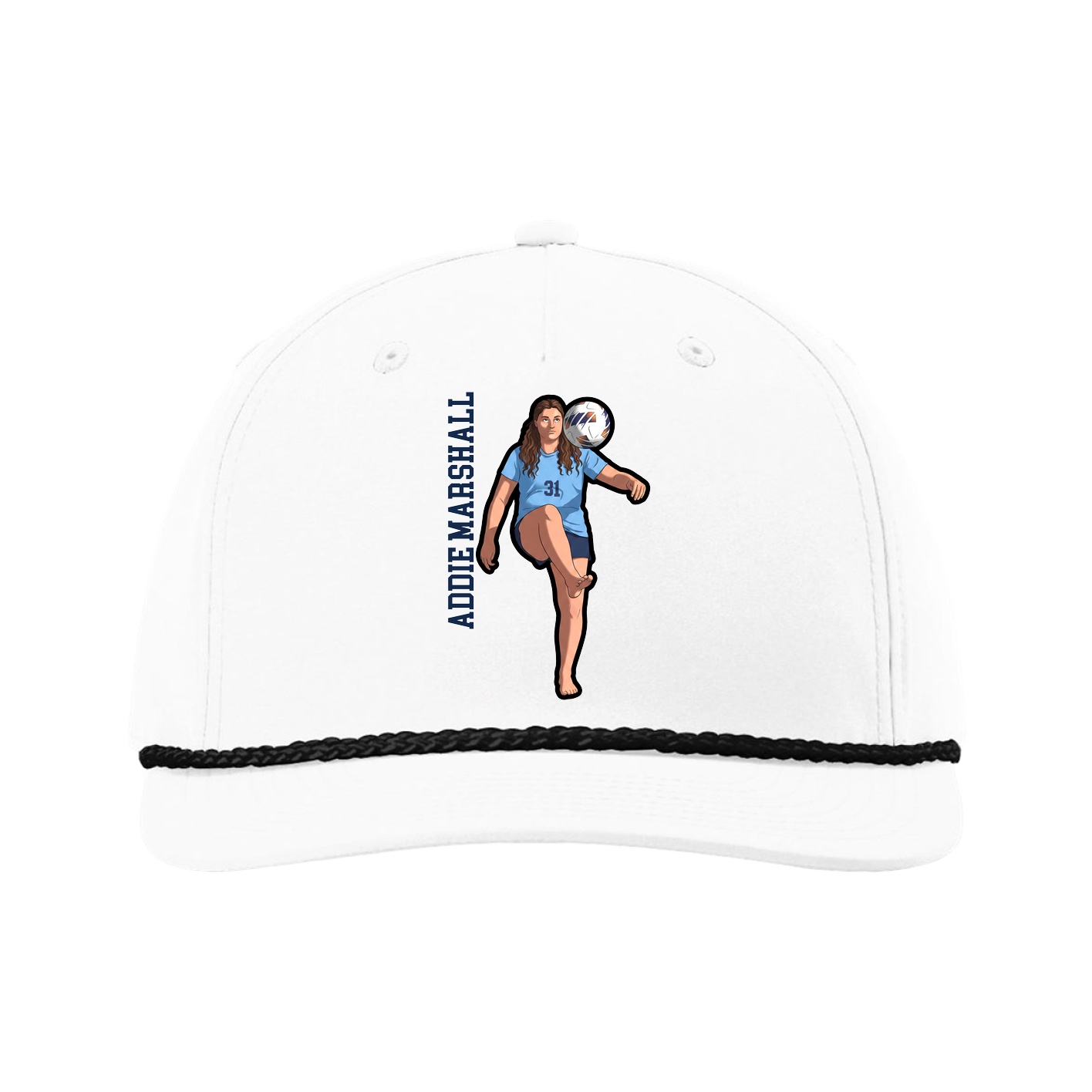 Five-Panel Classic Rope Cap — Name Vertical in White