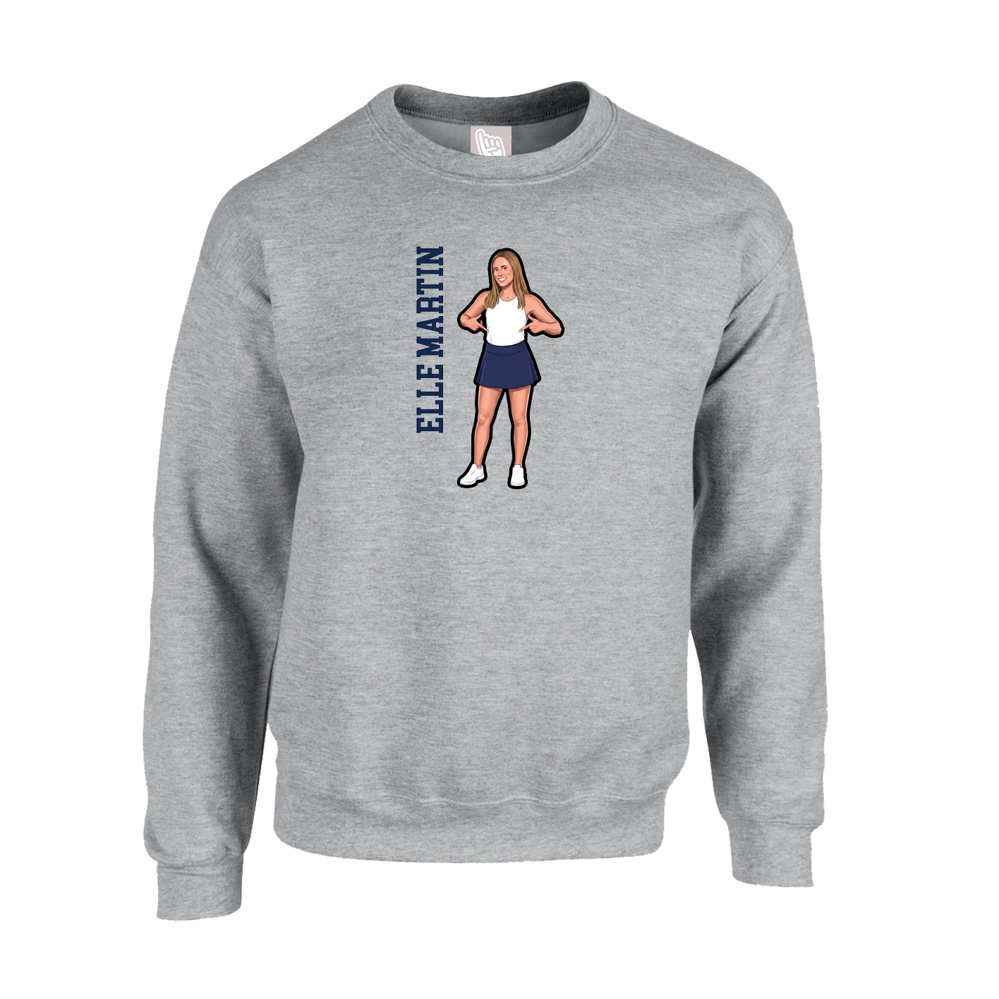 Fleece Crew — Name Vertical in Grey