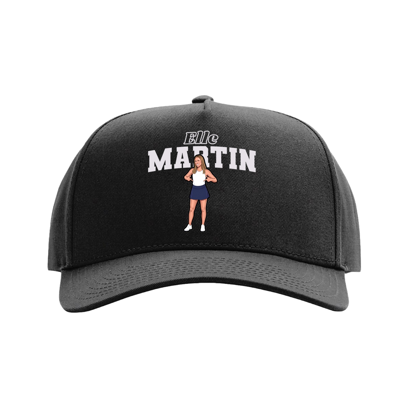 Full Fabric Five-Panel Champ Cap — Name Arch in Black