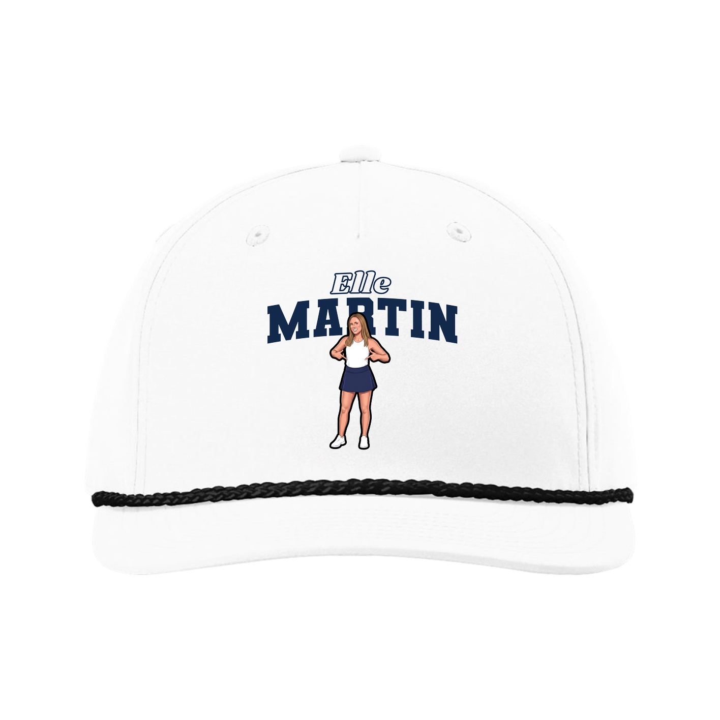 Five-Panel Classic Rope Cap — Name Arch in White