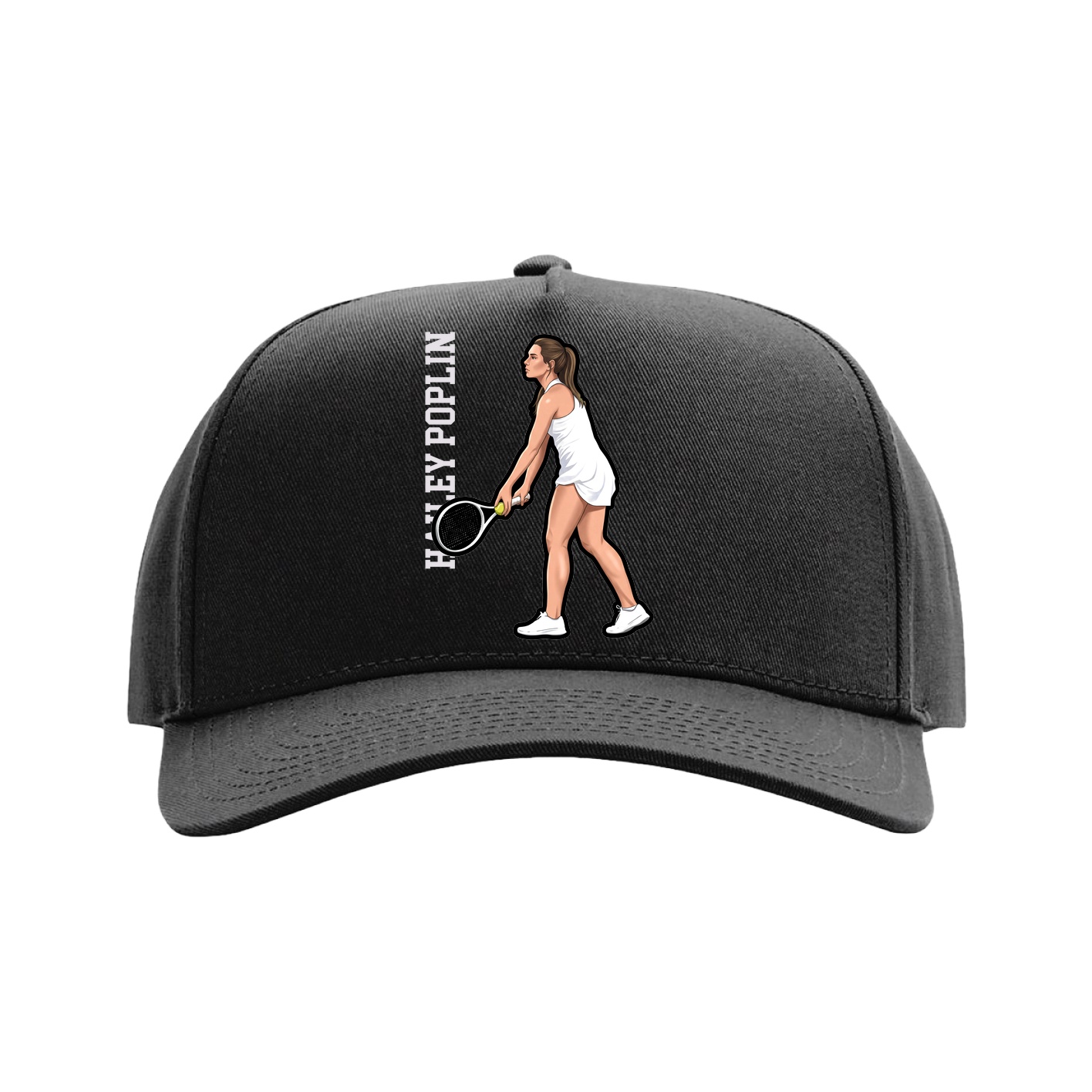 Full Fabric Five-Panel Champ Cap — Name Vertical in Black
