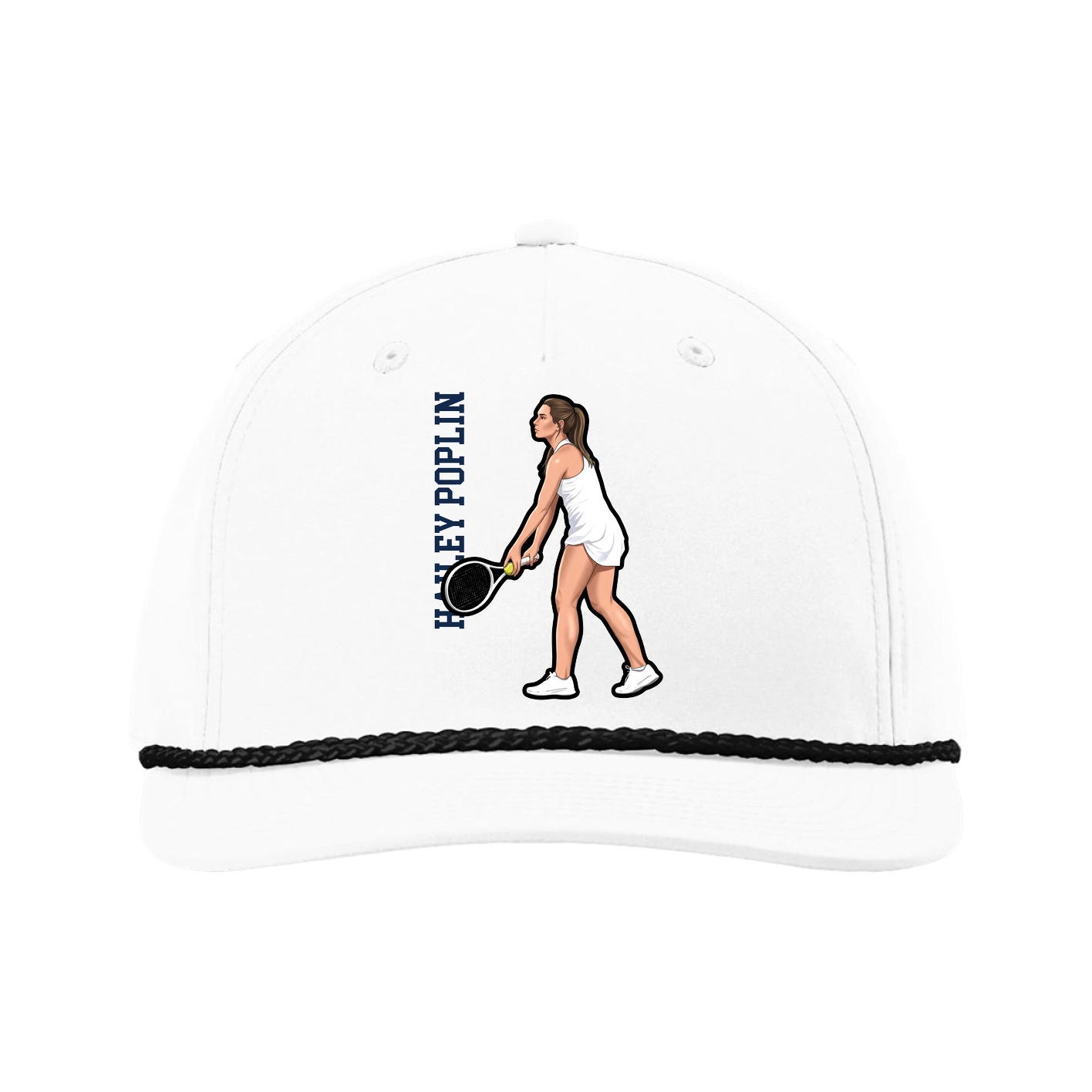 Five-Panel Classic Rope Cap — Name Vertical in White