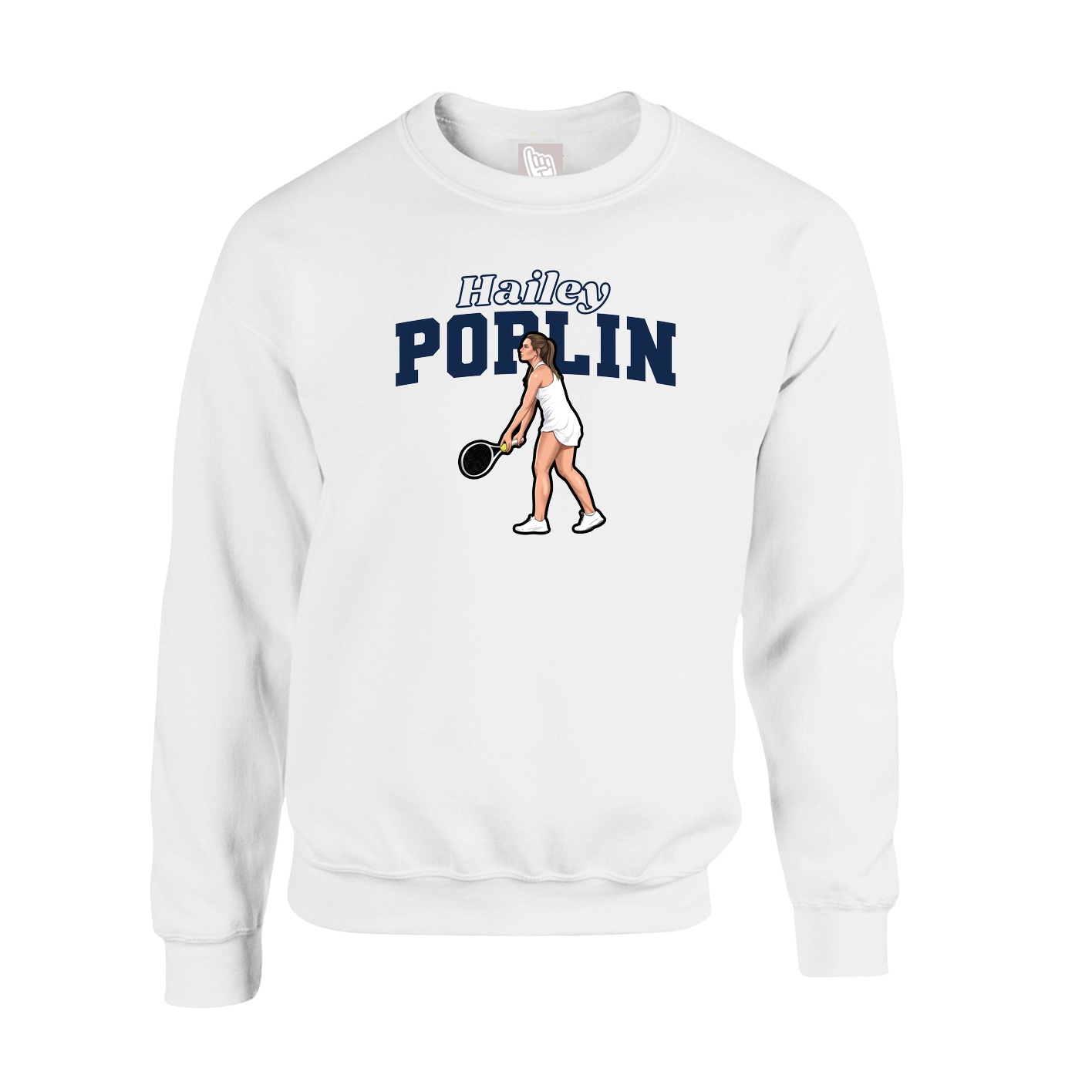 Fleece Crew — Name Arch in White