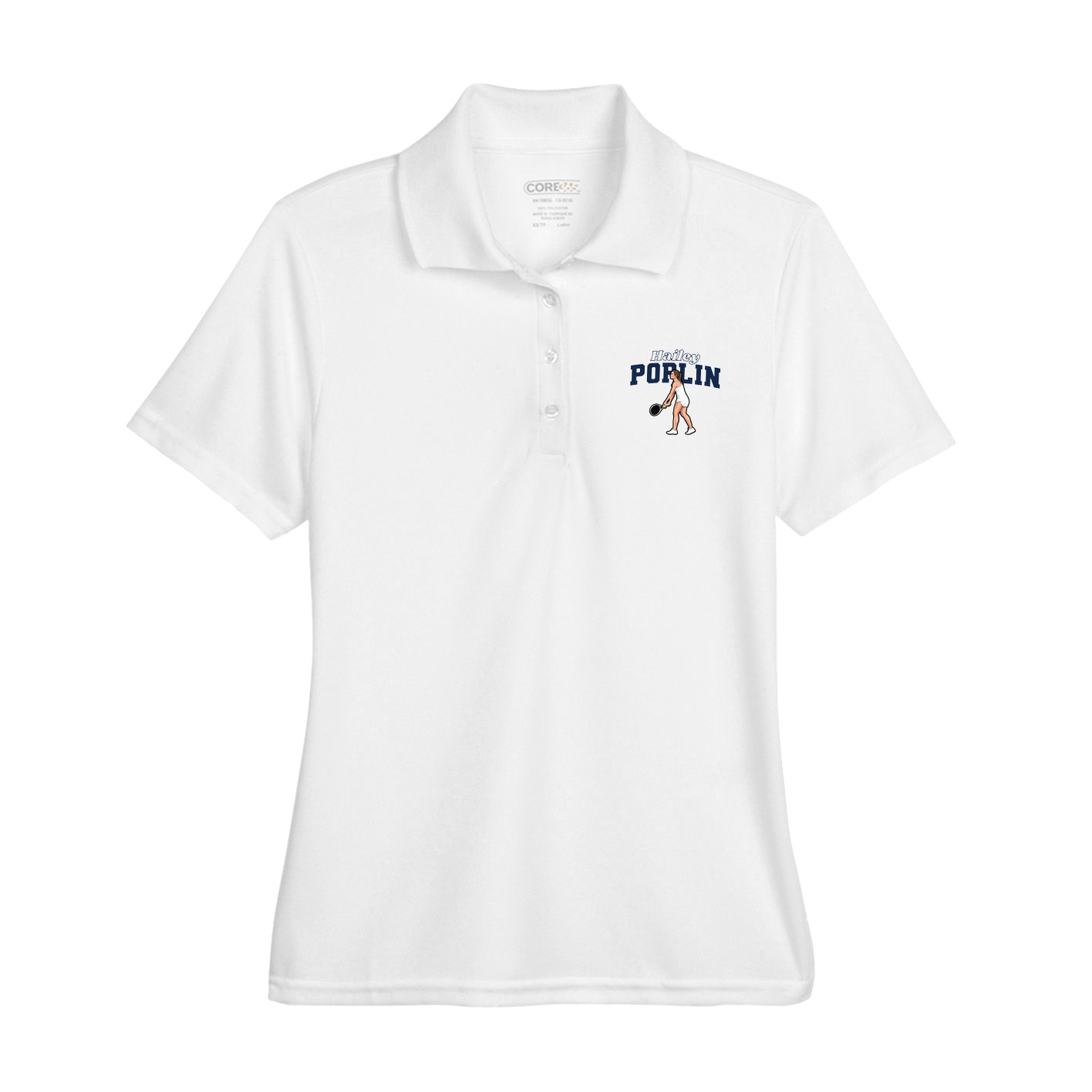 Womens Performance Polo — Name Arch in White