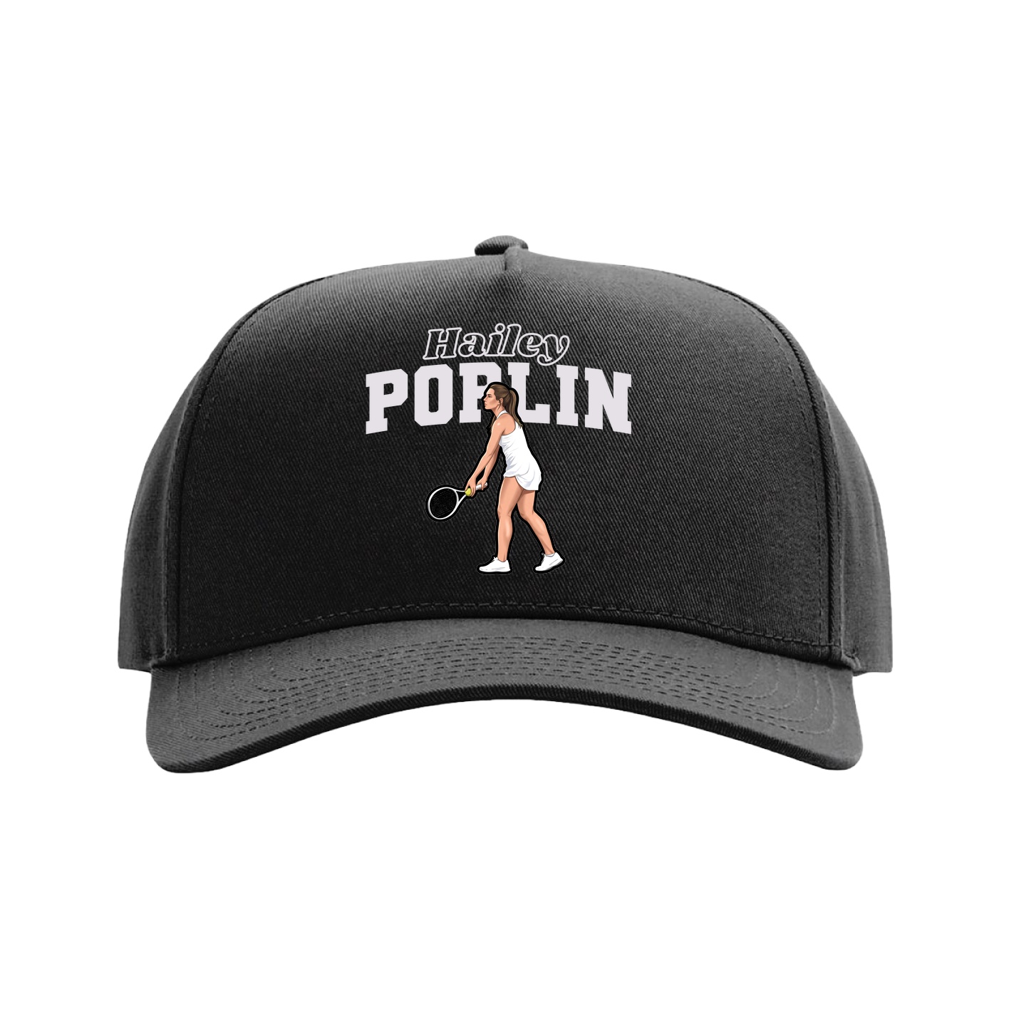 Full Fabric Five-Panel Champ Cap — Name Arch in Black
