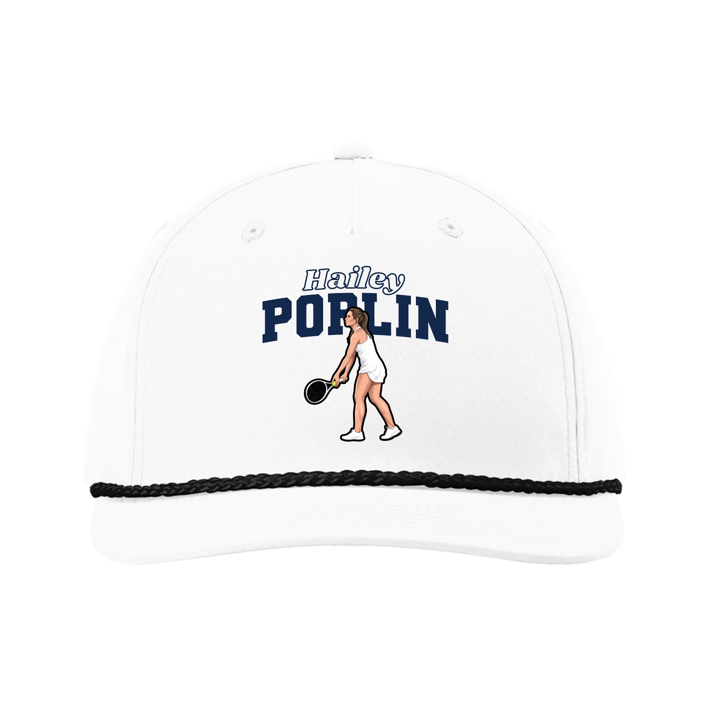 Five-Panel Classic Rope Cap — Name Arch in White