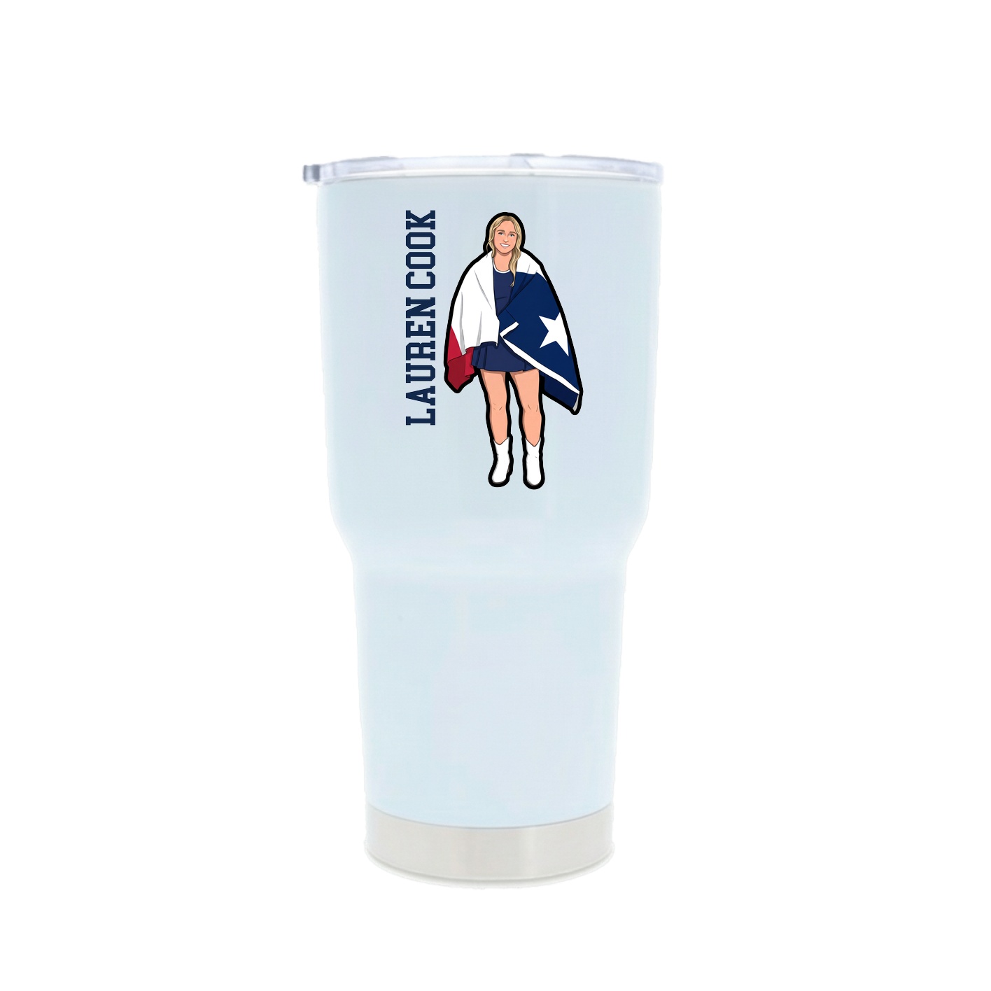 30oz Stainless Steel Tumbler — Name Vertical in White