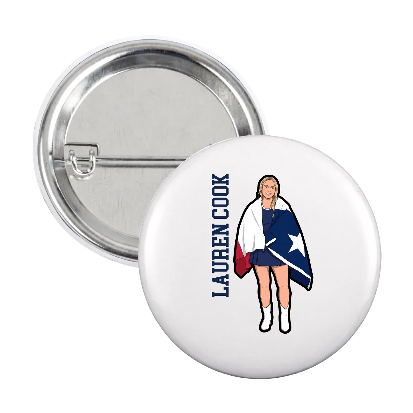 Game Day Button — Name Vertical in White
