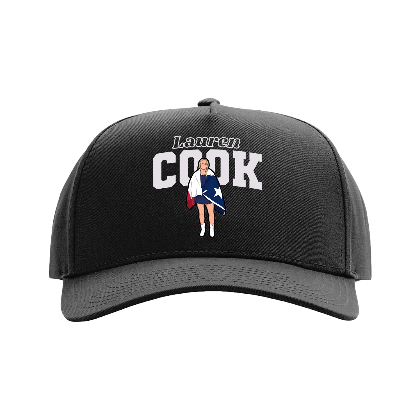 Full Fabric Five-Panel Champ Cap — Name Arch in Black