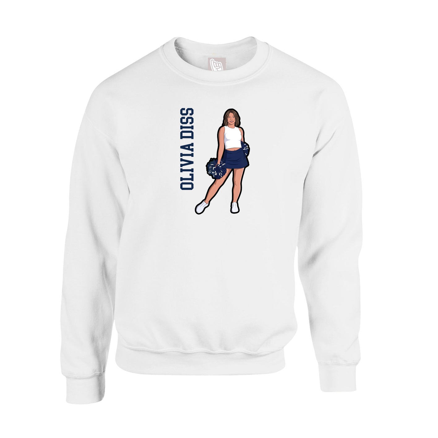 Fleece Crew — Name Vertical in White