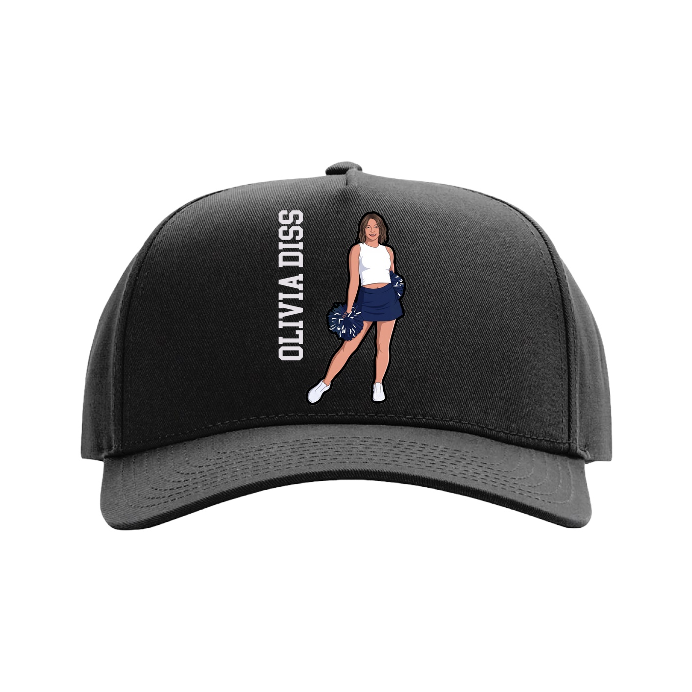 Full Fabric Five-Panel Champ Cap — Name Vertical in Black