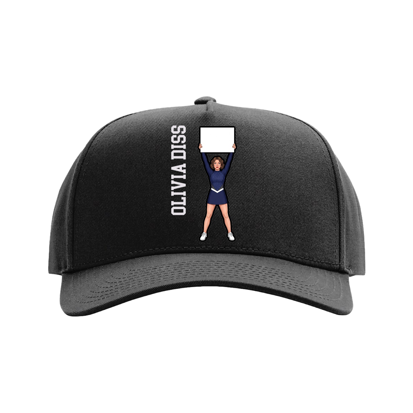 Full Fabric Five-Panel Champ Cap — Name Vertical in Black