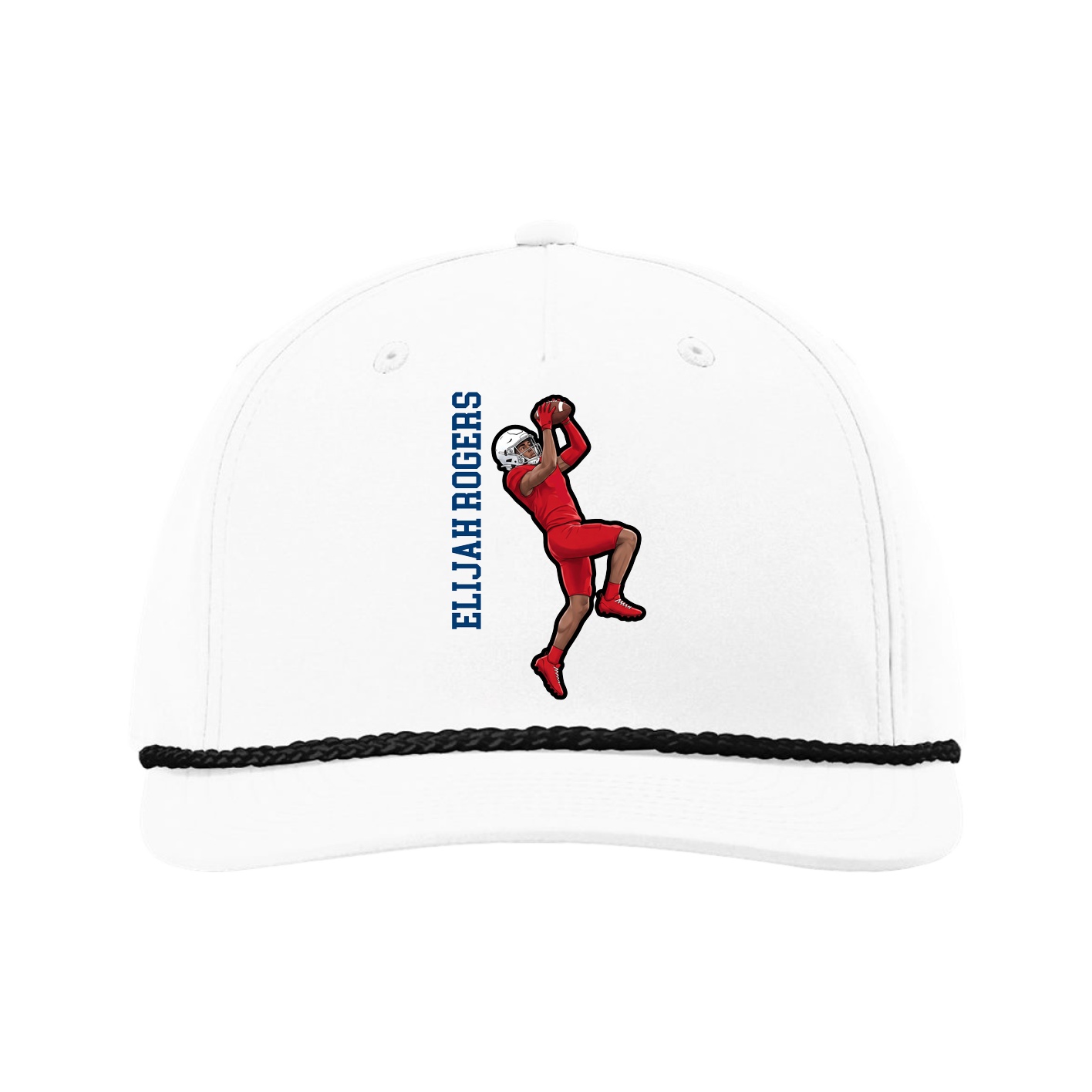 Five-Panel Classic Rope Cap — Name Vertical in White