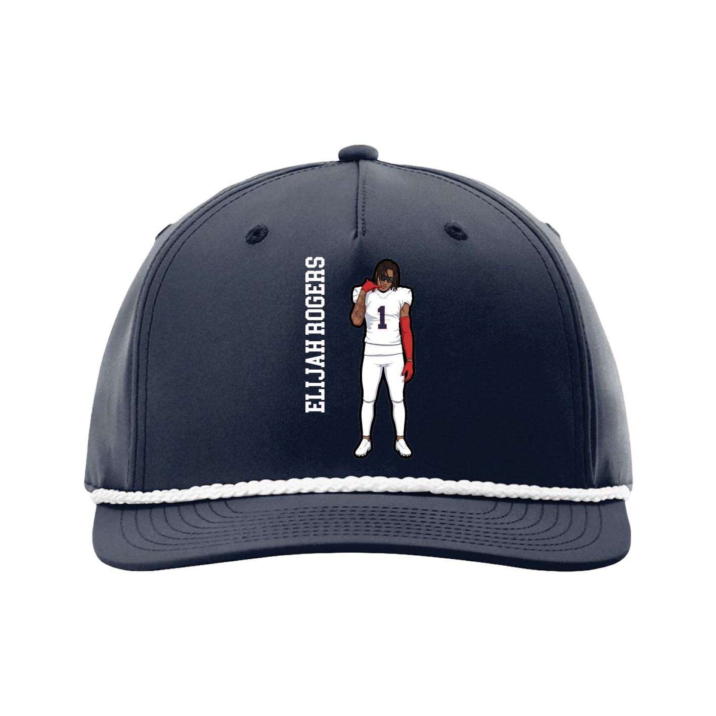 Five-Panel Classic Rope Cap — Name Vertical in Navy