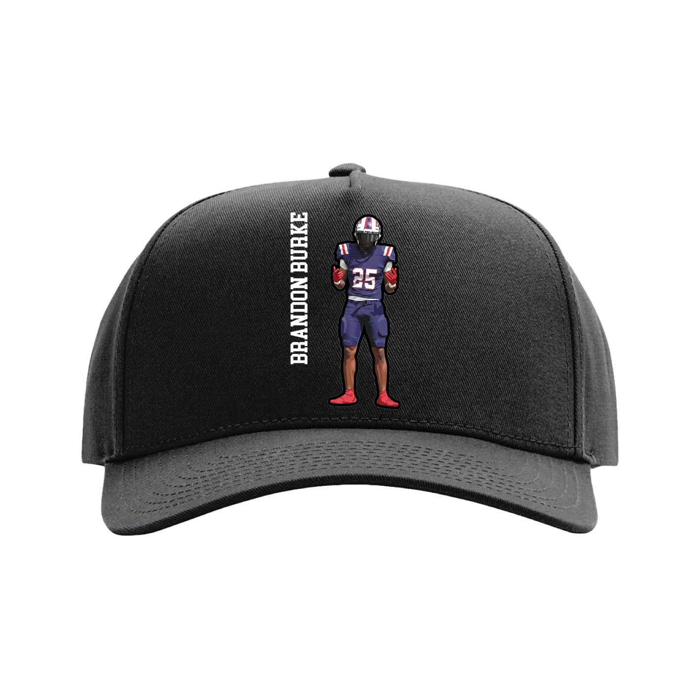Full Fabric Five-Panel Champ Cap — Name Vertical in Black