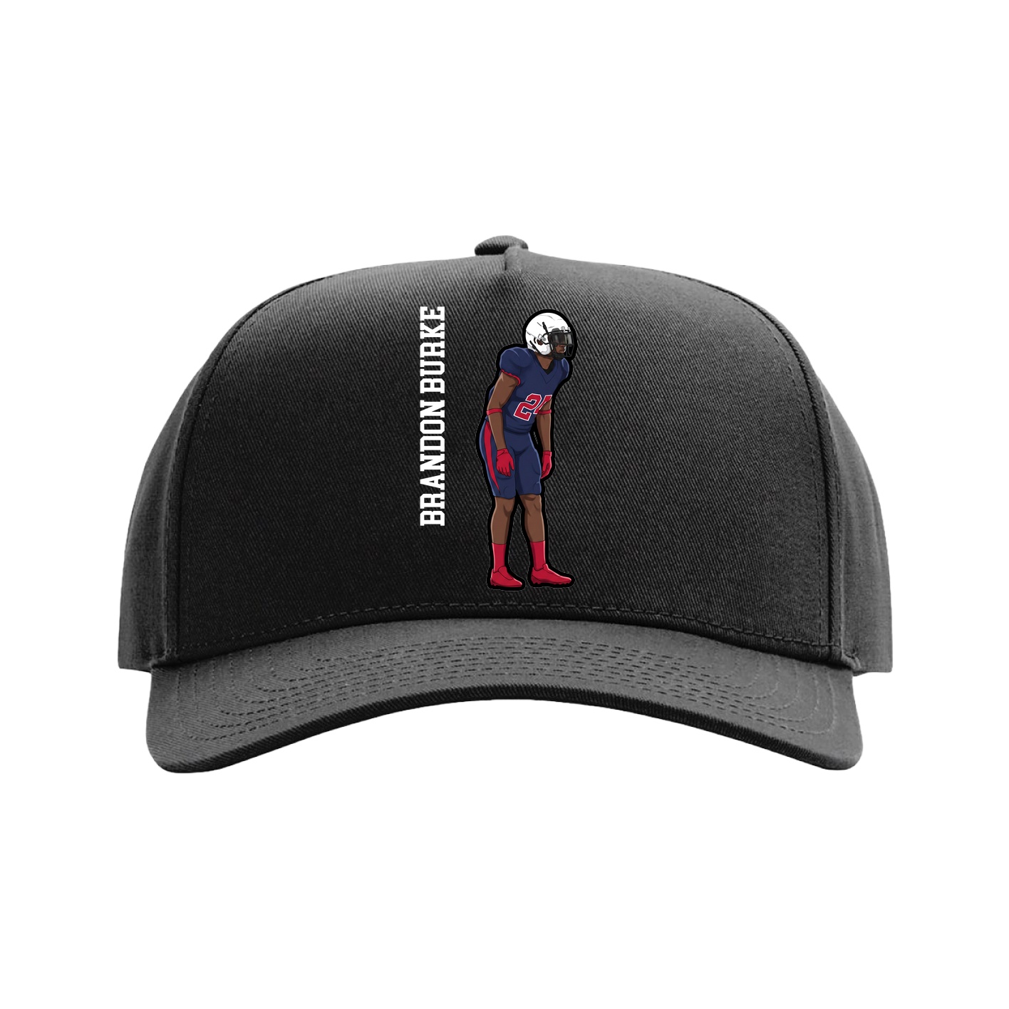 Full Fabric Five-Panel Champ Cap — Name Vertical in Black