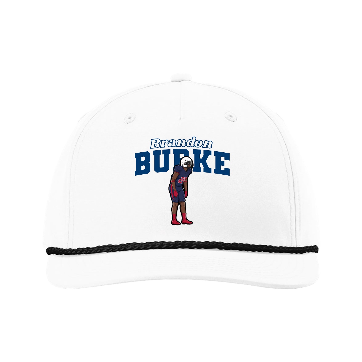 Five-Panel Classic Rope Cap — Name Arch in White