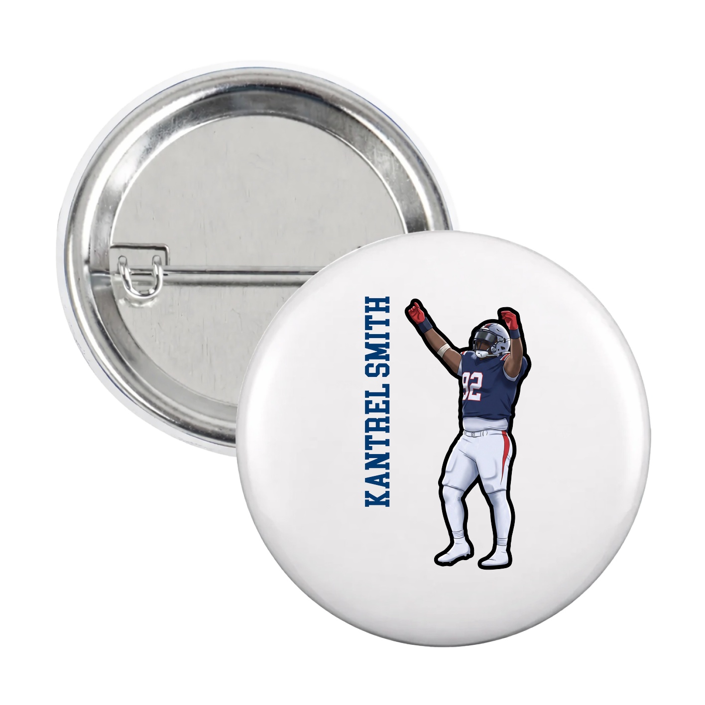 Game Day Button — Name Vertical in White