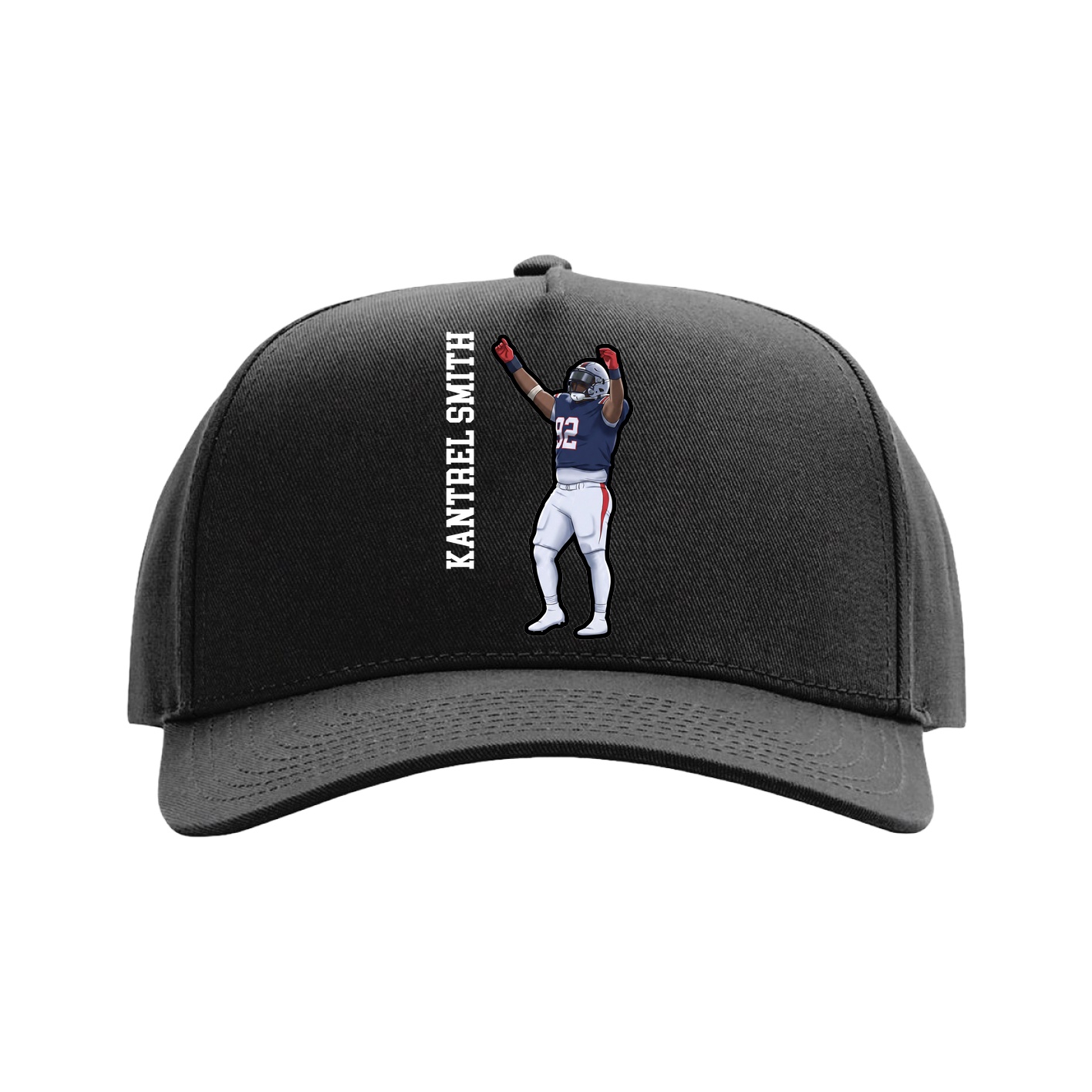 Full Fabric Five-Panel Champ Cap — Name Vertical in Black