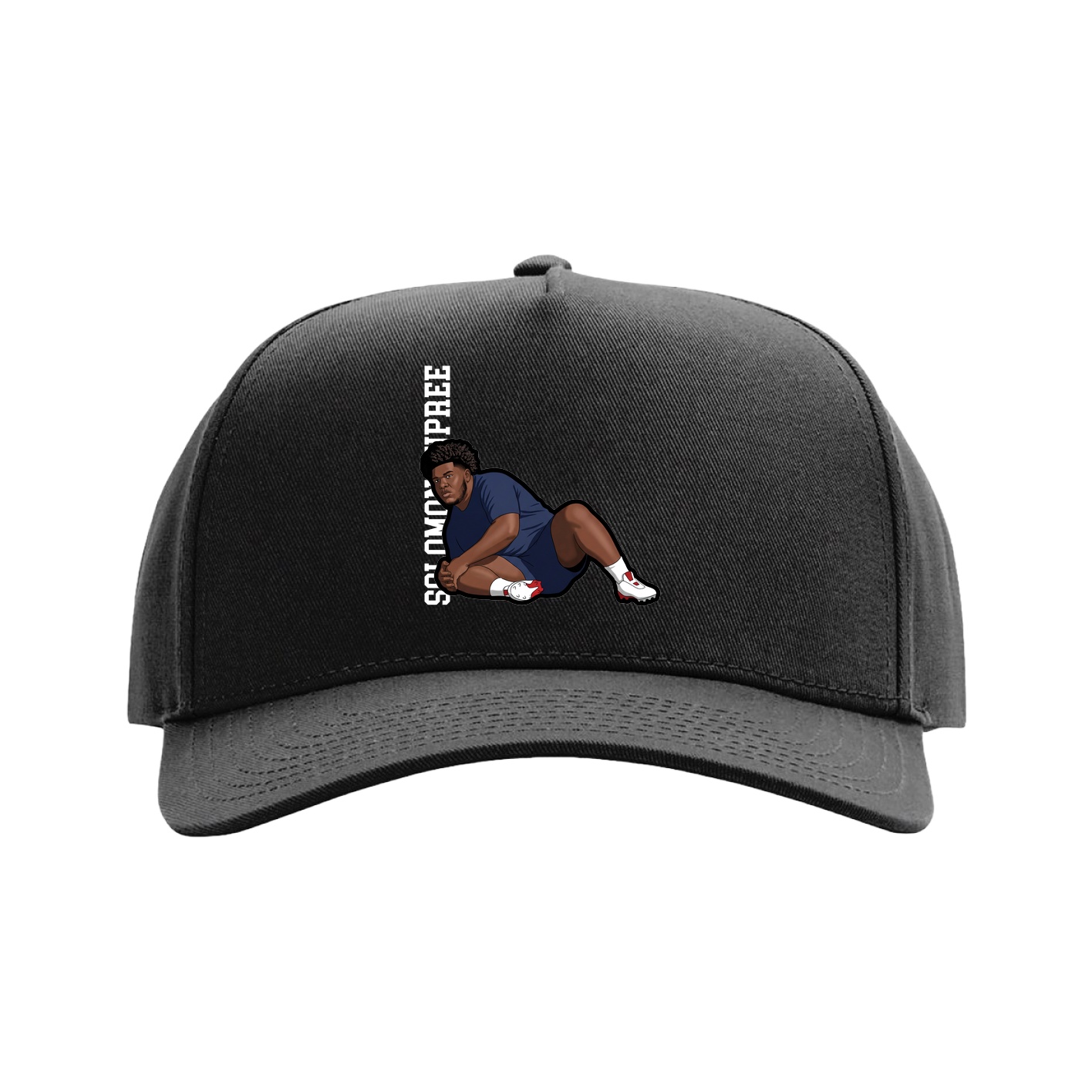 Full Fabric Five-Panel Champ Cap — Name Vertical in Black
