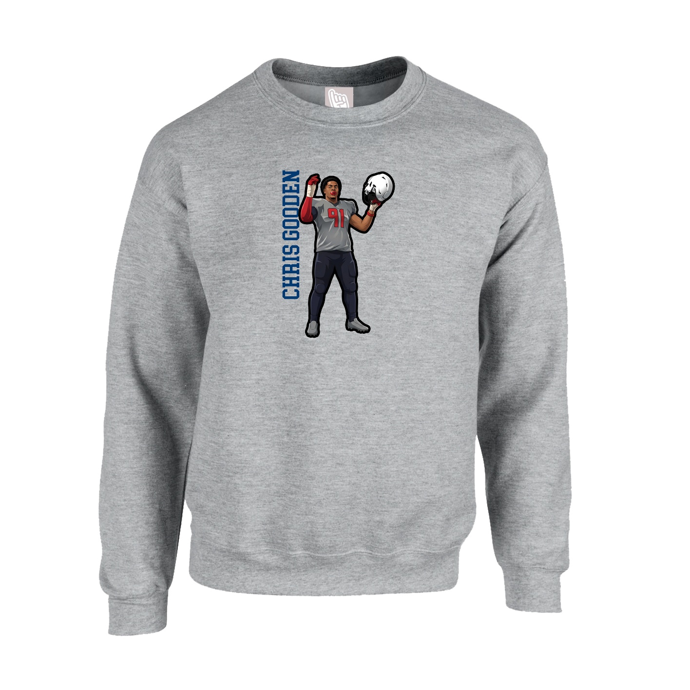 Fleece Crew — Name Vertical in Grey